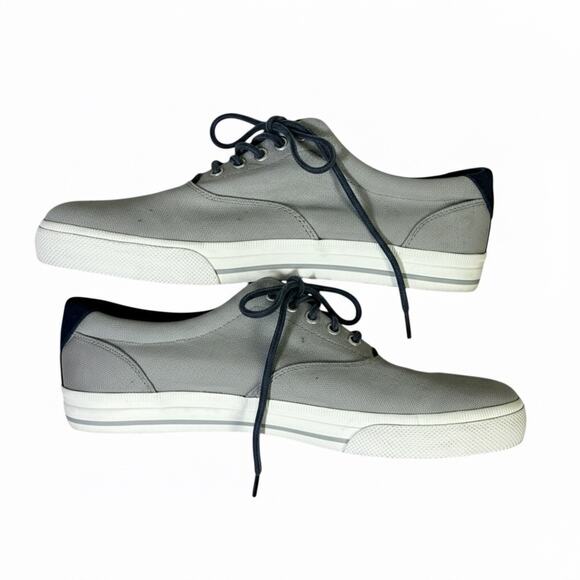 Ralph Lauren Vaughn Low Top Sneakers Mens 11.5 Gray Navy Canvas Lace Up Preppy - Picture 4 of 8